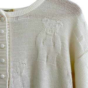 Vintage Teddy Bear Cream Knit Sweater Top Y2K 80s 90s Size M